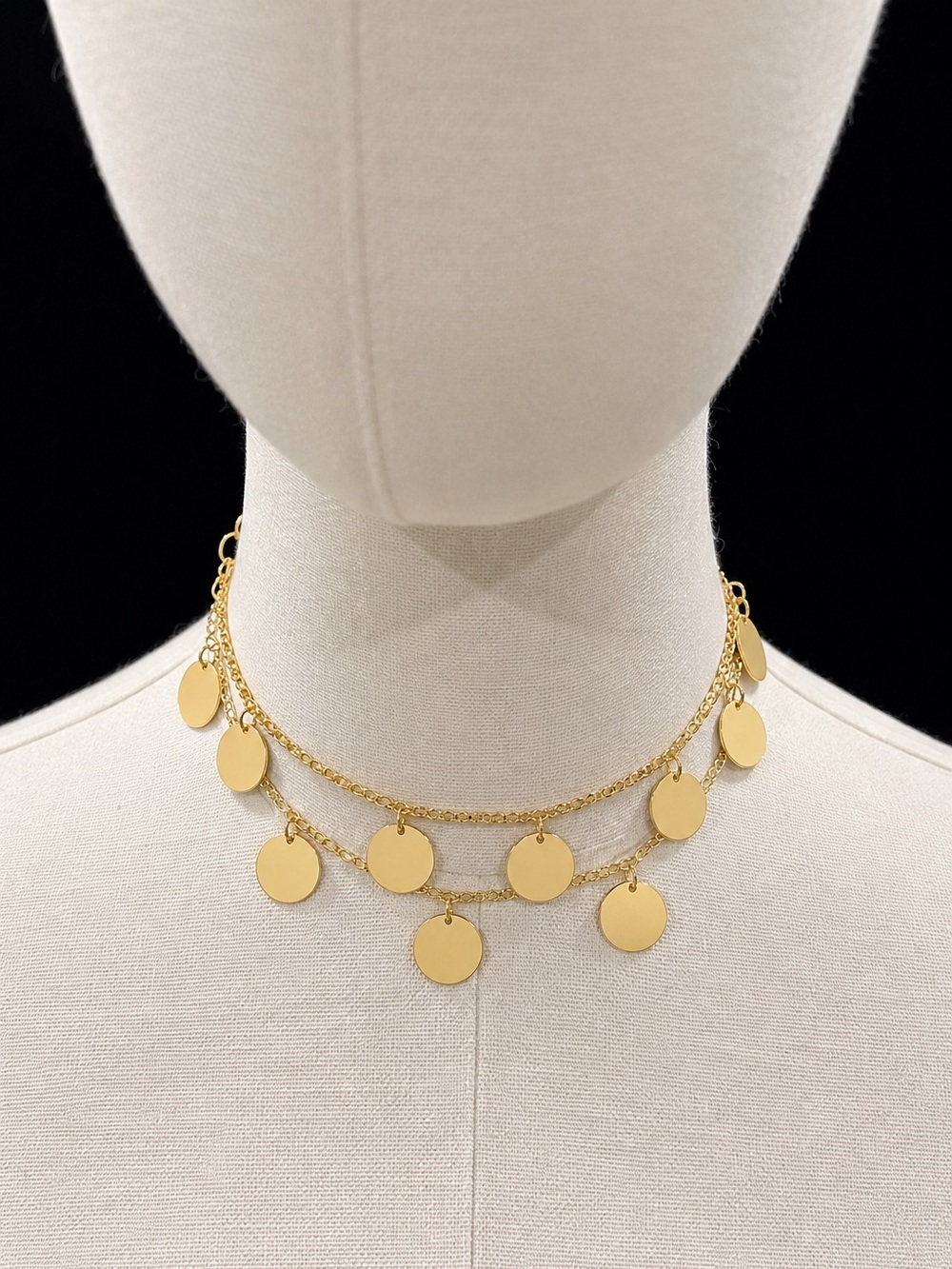 Gold Layered Coin Drop Choker Necklace